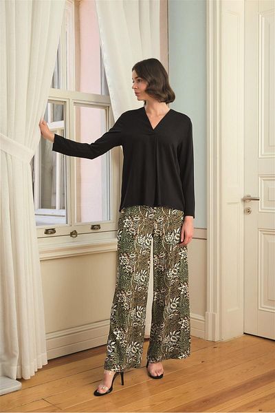 MONAMİSE Set pijamale cu mâneci lungi cu frunze de flori și modele etnice