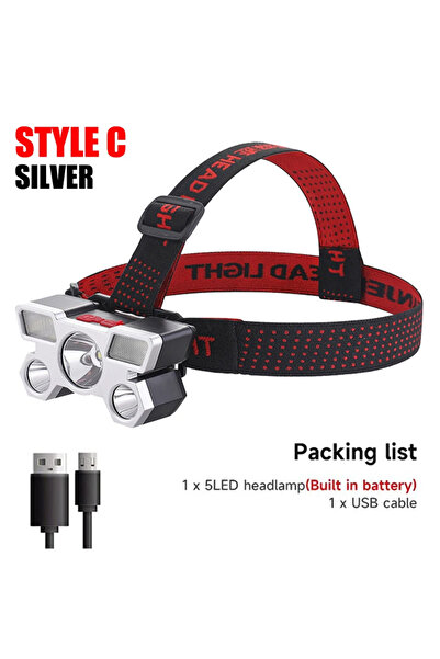 ZHIYU مصباح أمامي من طراز C مزود بخمسة مصابيح LED قابلة لإعادة الشحن مع بطاري...