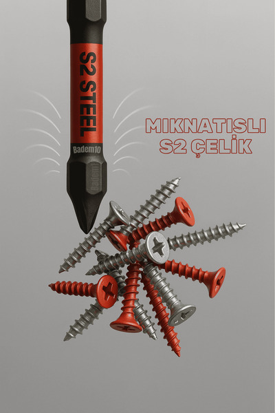 Badem10 10 Adet Mıknatıslı Bits Uç Ph2 50 mm Vida Sökme 5 Cm Yıldız Matkap Vidalama Ucu S2 Çeliği