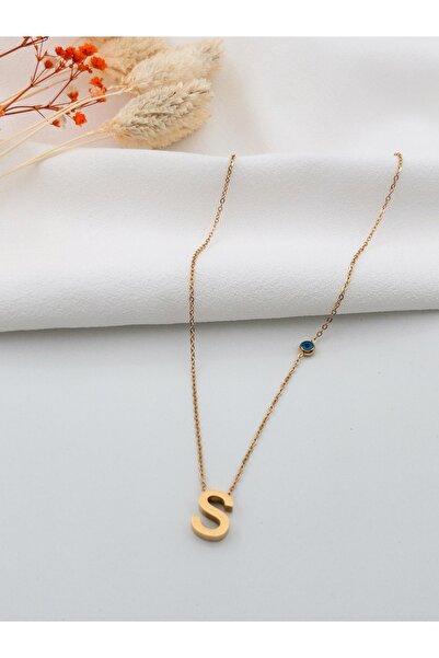 Siya Silver Nazar Boncuklu Harfli Çelik Kolye - Gold Renk