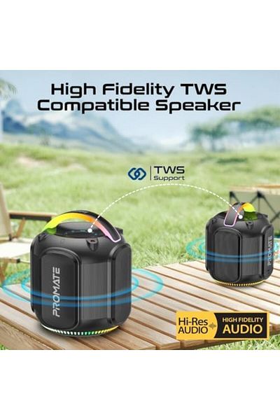 Promate Powerful 80w Outdoor Speaker With Tws Connectivity, Rgb Lighting Effects, Ipx5 Water Resista