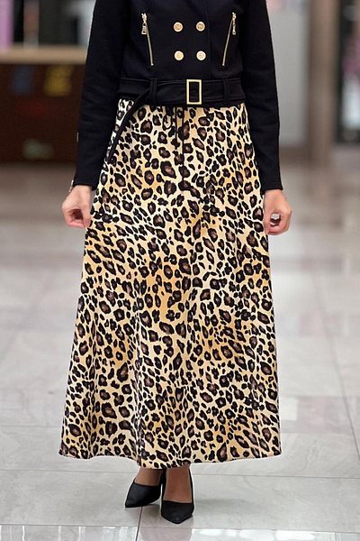 sentez giyim Synthesis Leopard Satin Kilos Skirt