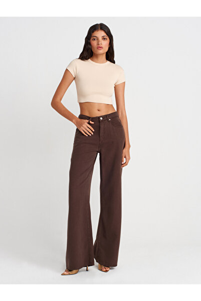 Dilvin 31810 Bisiklet Yaka Crop T-shirt-Πέτρα