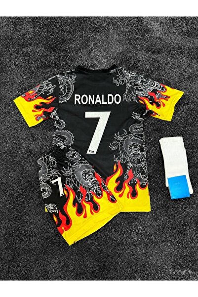 kombinezyum Real Madrid C.Ronaldo CR7 Alevli Çocuk Forması 4 Lü Set
