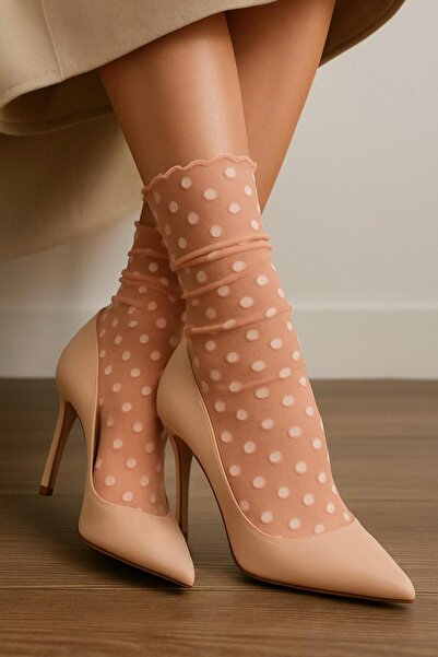 DİLARRA Boutique Pembe Puantiyeli Tül Çorap