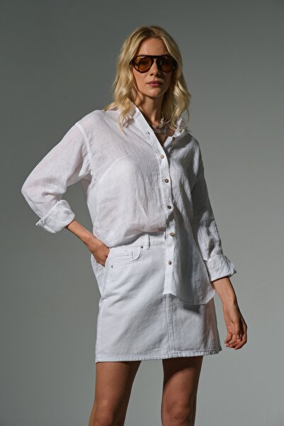 Maule Λευκό 100% βαμβακερό τζιν τζιν 5 τσέπης Γυναικεία τζιν μίνι φούστα