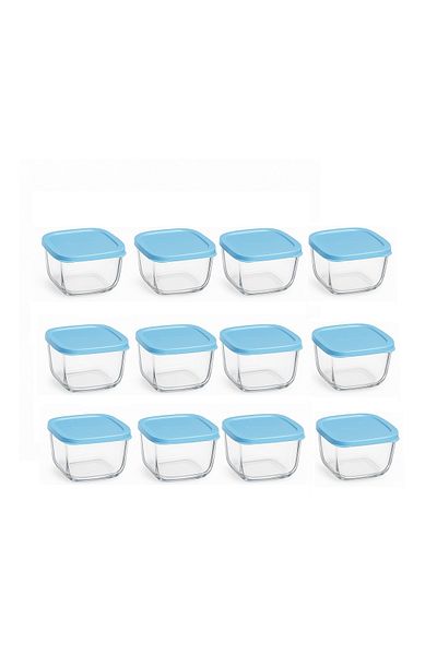 AYBABA STORE Set of 12 Glass Storage Containers 275 ml – Blue Lid, Breakfast and Food Storage Container