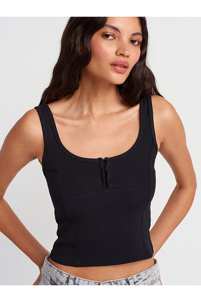 Dilvin 21079 Agraf Detailed Strap Top-Black