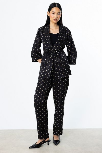 Ekol Patterned Trousers with Elastic Waist Black