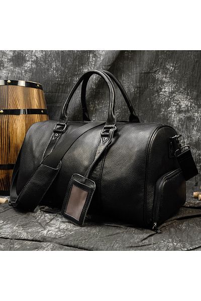 LEBLOU LEBLOU travel bag made of genuine leather, shoe compartment, sports and travel, 45x23x25