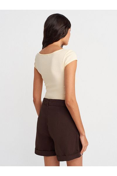 Dilvin 71988 Double Pleated Curled Leg Denim Shorts-Brown
