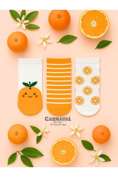 CARNAVAL SOCKS Комплект от 3 цветни чорапи до глезена с шарка на мандарини