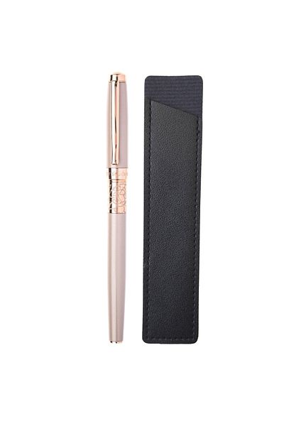daço Pink fountain pen, Daco, F type nib + FLR leather case, metal body, gold accessories, Mountain Peony model