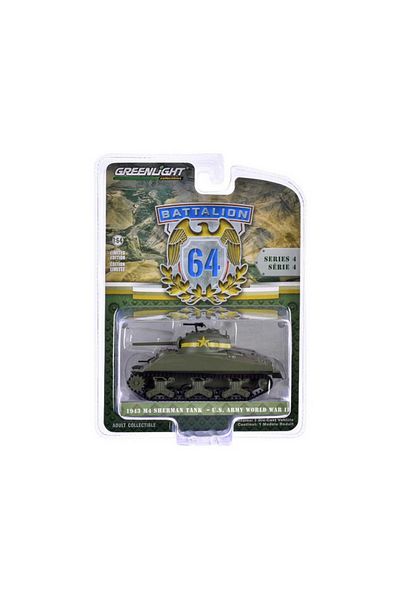 TOYFEST Greenlight 1/64 Battalion 64 Series 4- 1943 M4 Sherman Tank Us Army World War Ii
