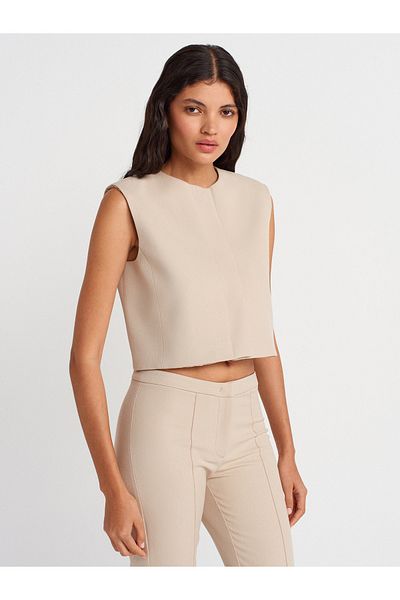 Dilvin 60586 Short Vest with Hidden Snaps-Stone