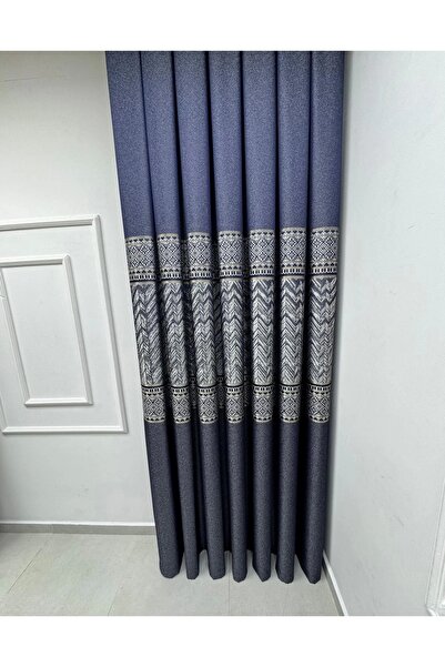NİVEMESHOME Avşa Pattern:632349 502 Dark Blue 1/3 Thick Pleat Background Curtain Apm