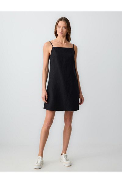 Jimmy Key Black 100% Linen Straight Cut Short Jumpsuit