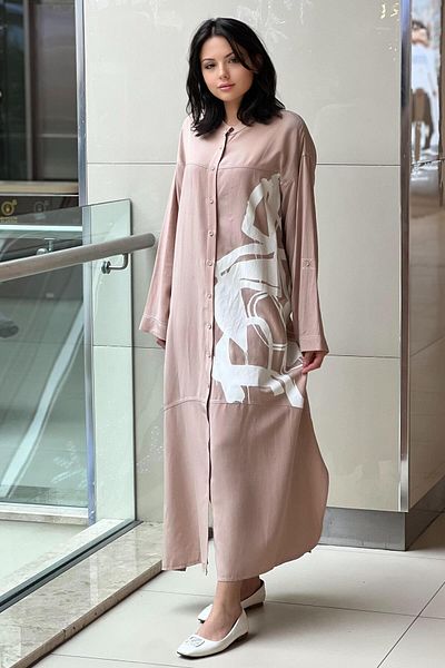 Nurcan Çetin Judge Collar Printed Slit Shirt Dress