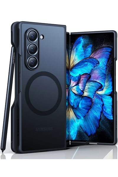 TORRAS Magsafe-Shockproof Case Compatible For Galaxy Z Fold 6 With, S Pen Holder, Translucent, Slim Black