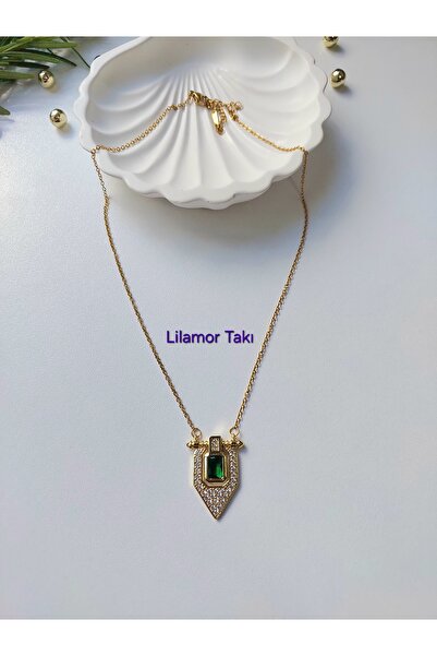 Lilamor Çelik Zirkon ve Yeşil Taşlı Serenay Şövalye Kolye