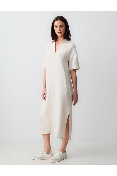 Jimmy Key Stone 100% in rochie midi cu mânecă scurtă, cu decolteu, cu mânecă scurtă