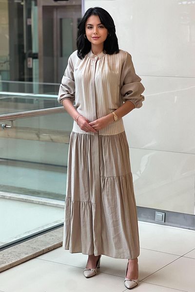 Nuss Vertical Striped Tether Rope Belted Dress
