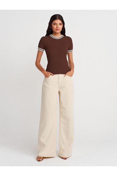 Dilvin 71999 Soft Textured Denim Trousers-Stone