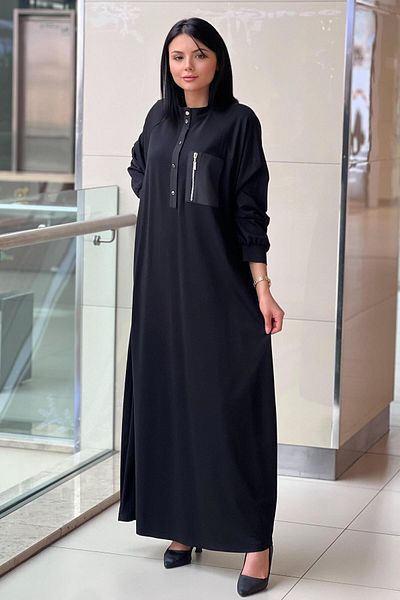 Nurcan Çetin Five Button Zipper Pocket Detailed Bamboo Dress