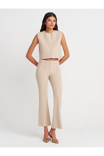 Dilvin 71658 Stitching Detailed Trousers-Stone