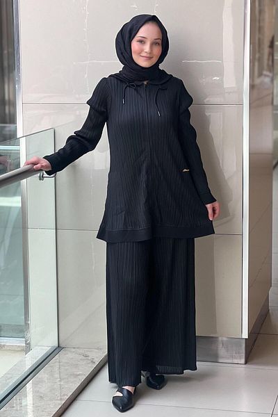Ghisa مجموعة بنطلونات بغطاء للرأس وسحاب على شكل أكورديون