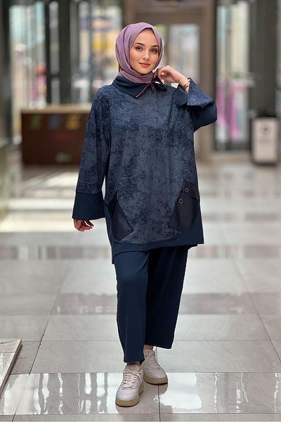 Ghisa Costum cu pantaloni cu fermoar cu guler