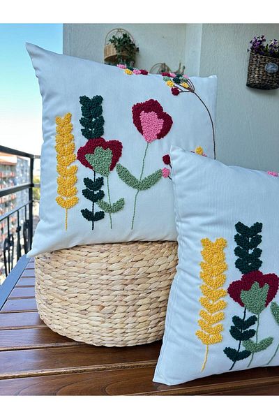 punchatolyem Punchhatolyesii Punch Panch Handmade Bohemian Shower Throw Pillow Set of 2 Ecru Color (43X43)