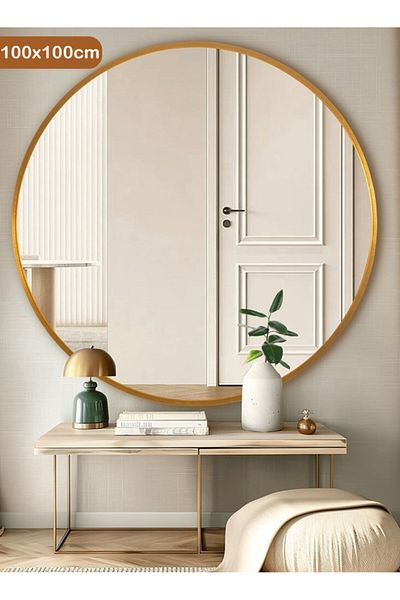 Taimi Makeup Mirror Round 100cm with Gold Frame Makeup Mirror Suitable for Dressing Rooms and Bedrooms