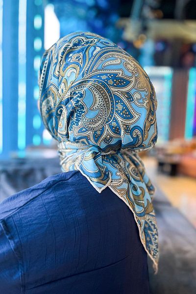 Sultan Eşarp Sultan Soft Cotton Scarf - Ρετρό μοτίβο - SSE0238-31 - Μπλε, μουσταρδί