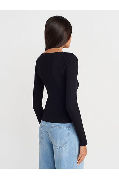 Dilvin 31782 Lace Trim Long Sleeve Top-Black