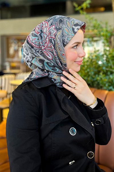 Sultan Eşarp Sultan Soft Cotton Scarf - Ρετρό μοτίβο - SSE0238-05 - Μαύρο, Γκρι, Μπορντό