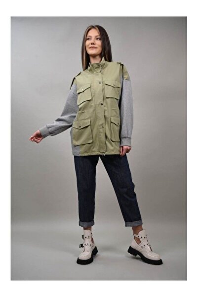 Y TWO WOMEN JACHETA COMBINATA CU BUZUNARE APLICATE FONTE TALIE UNICA Verde