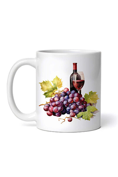 OEM Εξατομικευμένη Λευκή Κούπα, Μπουκάλι Κόκκινου Κρασιού, Ποτήρι και Σταφύλι...