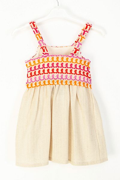DMB BOYS & GIRLS Ethnic Patterned Colorful Embroidered Skirt with Straps Linen Textured Girl's Dress