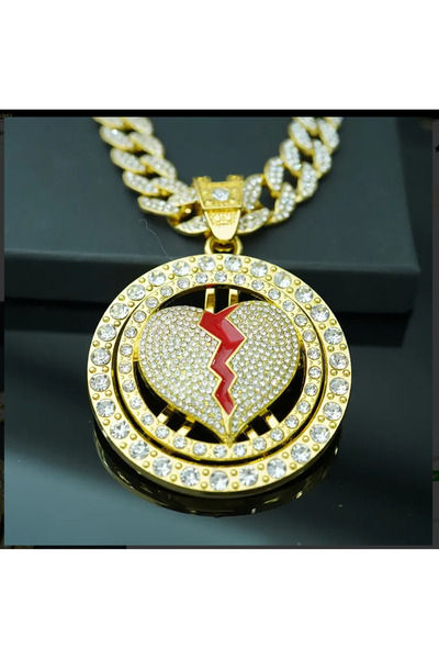 kargasa Döner Kalp Kolye -Hip-Hop Günlük Kullanım Dayanıklı Altın Ton Zincir