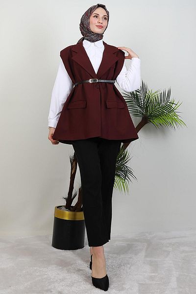 GİYZAMİLA Γιλέκο με ζώνη Claret Red