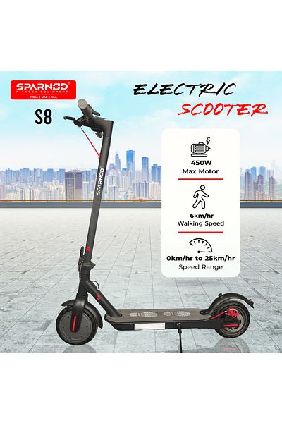 Sparnod Fitness Electric Scooter S8, Foldable, 25km/h, 25km Range, 450w, Bluetooth, 8.5 Solid Tyres, Ip54 Waterproof