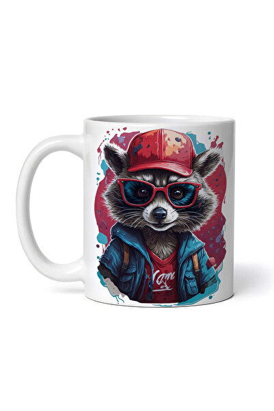 OEM Εξατομικευμένη λευκή κούπα, Ρακούν με καπάκι και ποτήρια, INOVATIX®. 330ml