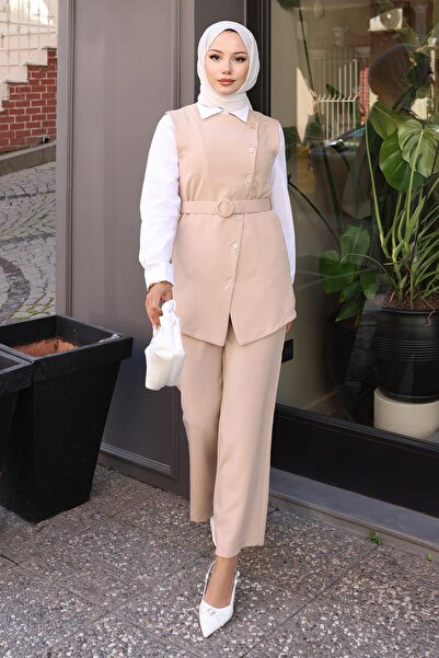Modamihram Комплект брюк з піджаком з поясом, бежевий 19250