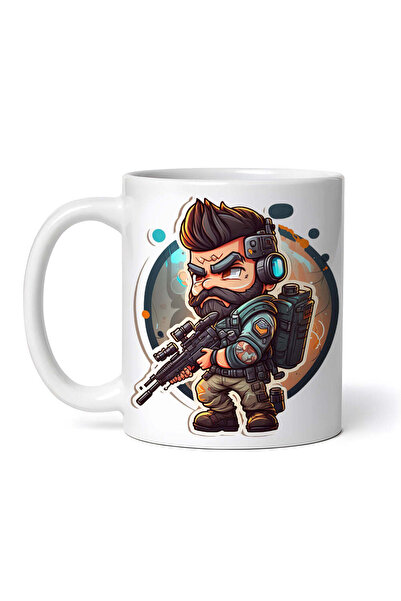 OEM Cană albă personalizată, Luptător cu mitralieră, INOVATIX®. 330ml