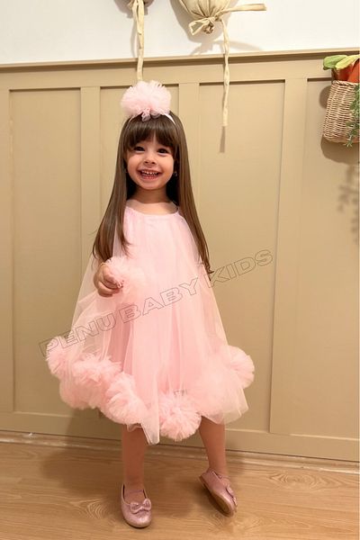 penu baby kids فستان للفتيات الصغيرات باللون الوردي مع تاج - تفاصيل بوم بوم