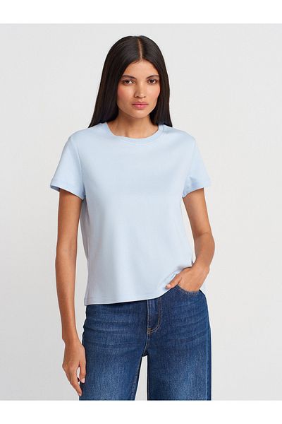 Dilvin 31757 Tricou cu cusături cu gâtul turn - Albastru deschis