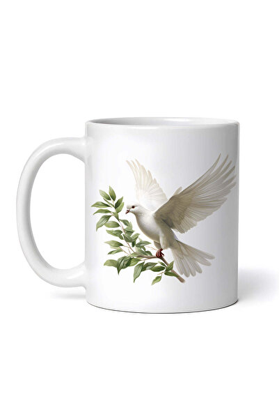 OEM Personalized white mug, White dove on branch, INOVATIX®. 330ml