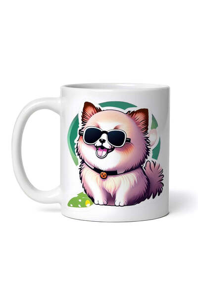 OEM Cană albă personalizată, Pomeranian cu ochelari, INOVATIX®. 330ml