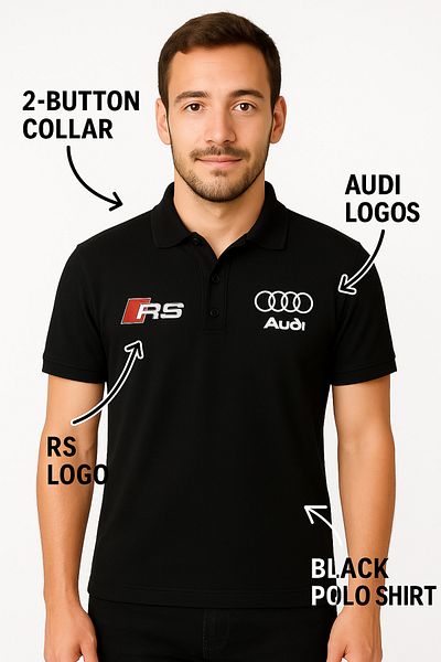 Edizen Audi Rs Cotton Soft Texture Breathable Fabric Black Polo Neck T-Shirt Unisex Non Curling Collar